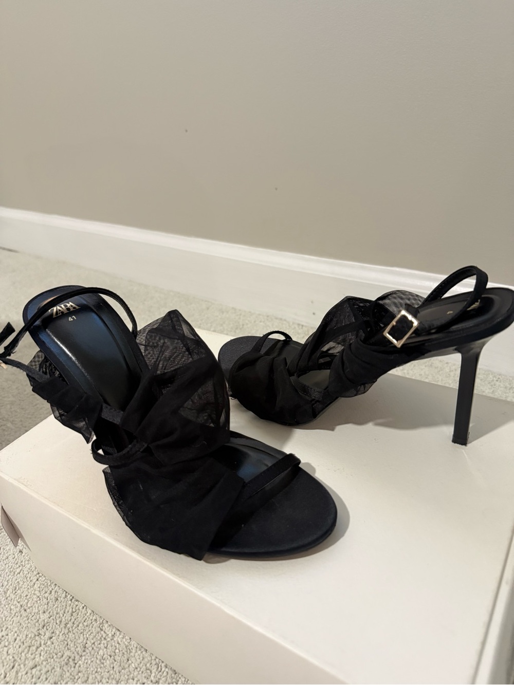 Zara Black Sheer Wrap Stiletto Heels